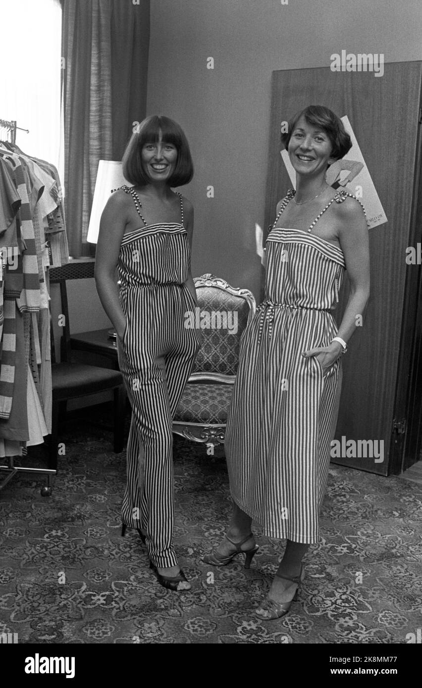 Oslo September 4, 1979. The fashion week in Oslo. Here Finnish creations, “Vigdis shows here a black and white beach suit along with sidsel in a red/white beach dress. Both are in pure cotton. Photo; Henrik Laurvik / NTB Stock Photo