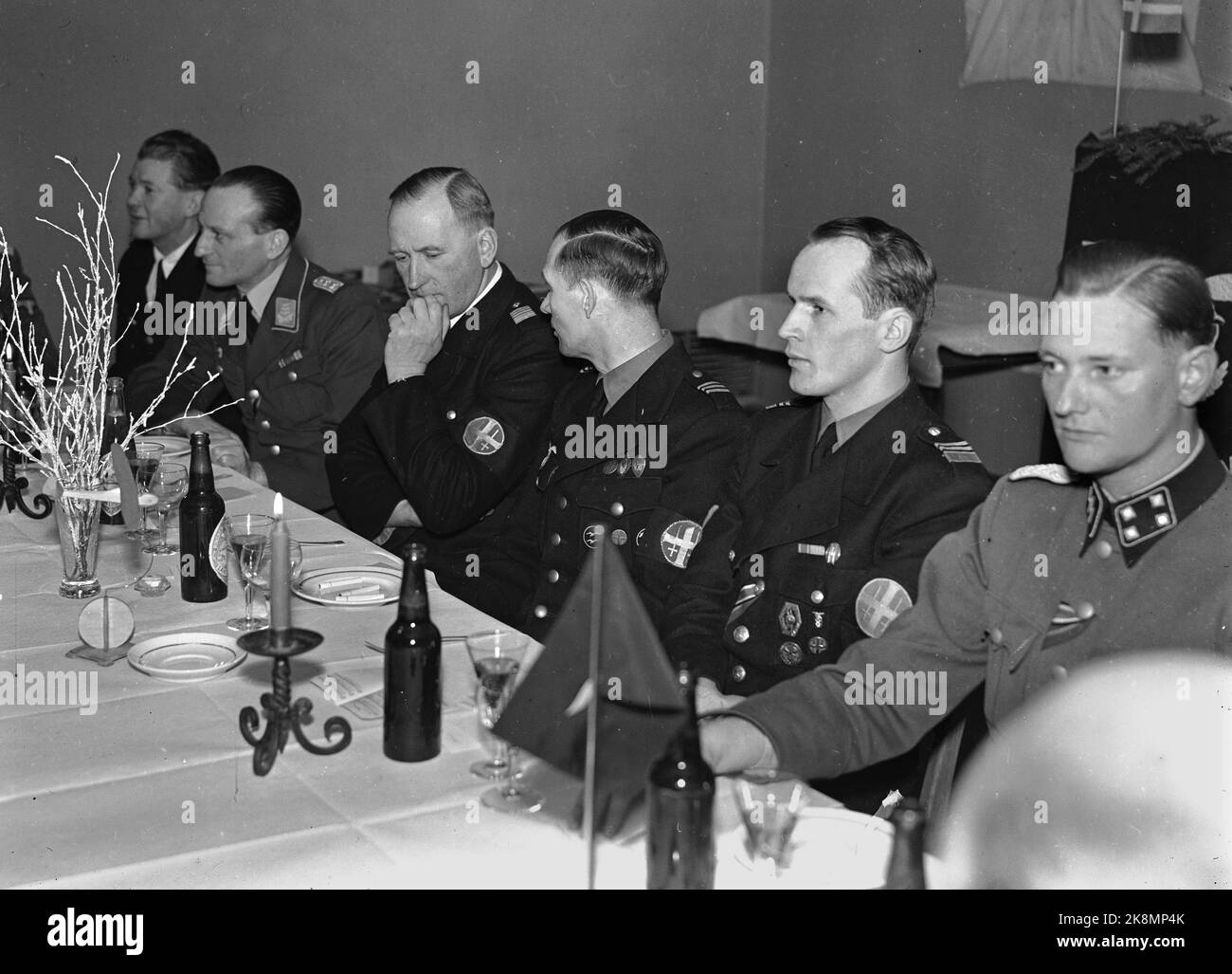 February 1943. Hirden Flykorps Christmas party. Hirden's Christmas party) in Stortingsgata 20. All wearing Nazi uniforms. Karl Marthinsen and Thorvald Thronsen participated. Photo: Johnsen / NTB Stock Photo