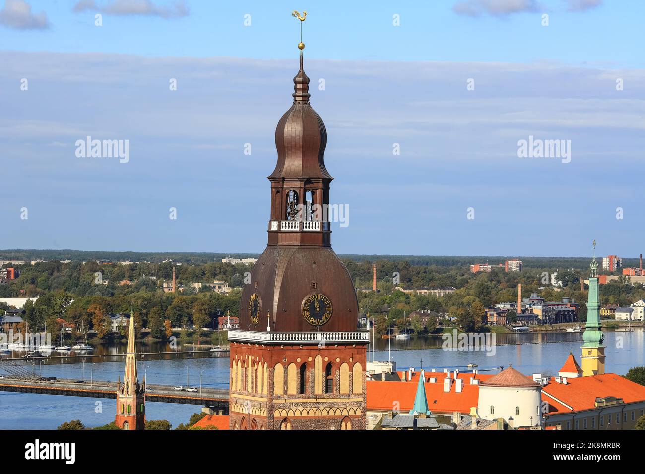 Fall In Riga Autumn in Riga, aerial view of the historical downtown and the river ...