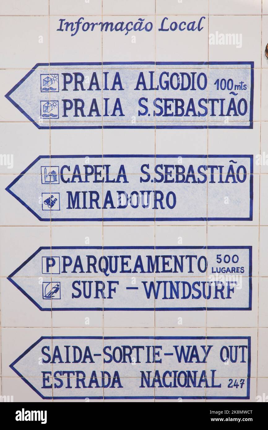 Portugal, Ericeira, fishing village, road signs, Stock Photo
