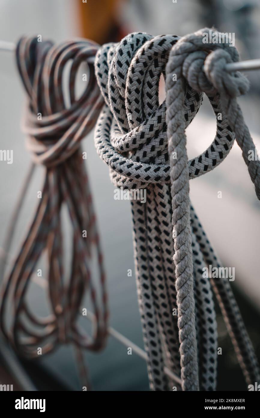 The coiled ropes on a yacht Stock Photo - Alamy