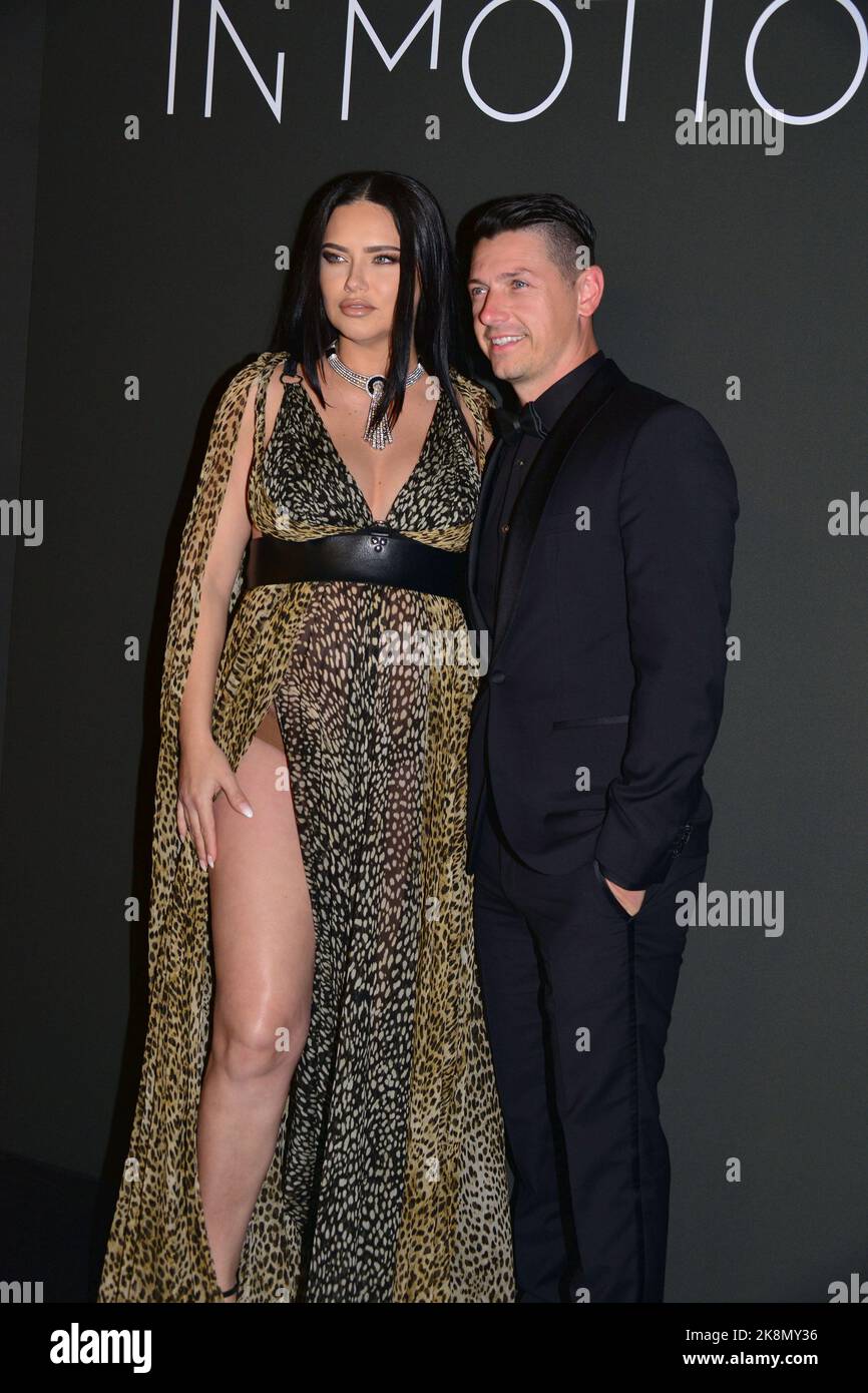 Adriana Lima (dress by Roberto Cavalli), Andre Lemmers Photocall of the Kering 'Women in Motion Award' evening, Place de la Castre, colline du Suquet 75th Cannes Film Festival May 22, 2022 Stock Photo
