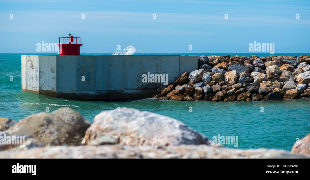 View of a coast with a habor Stock Photo