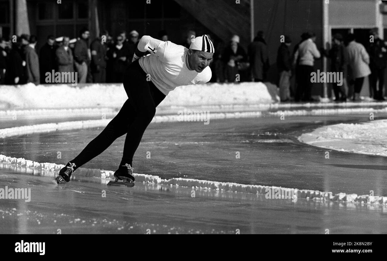 Innsbruck, Austria 196402 The 9th Olympic Winter Games. Fast skating, men, Knut Johannesen Kuppern in action of 10,000 meters. He had his chances of winning partially destroyed by a dubious ice preparation that made the ice very tread. He eventually became No. 3. Photo: Current / NTB Stock Photo
