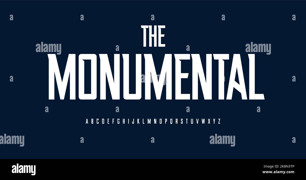 Monumental sport font, high alphabet, condensed bold letters for unique sportswear title and slim slender headline. Grotesk typography with acute Stock Vector