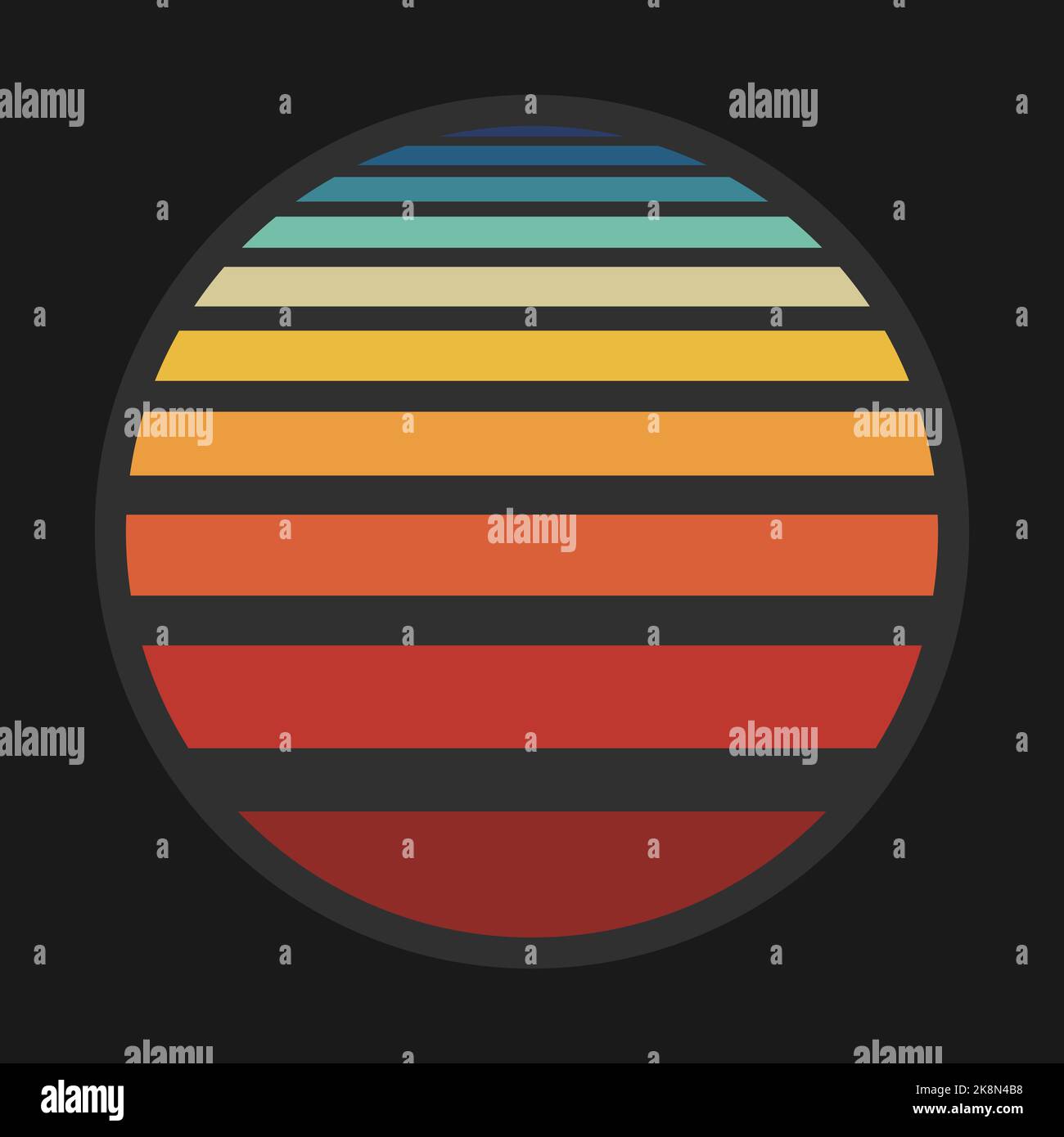 colorful circular 70s retro style design element on dark background, vector illustration Stock Vector