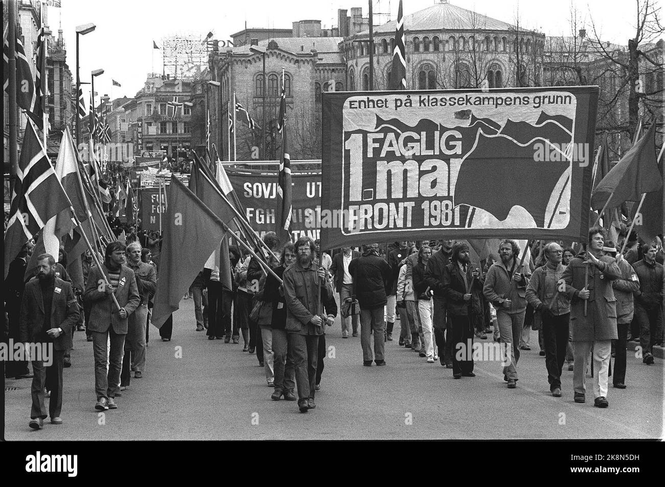 Oslo. Demonstration trains - with good support and marked political opinions - for supporters of AKP (m -l) were often the best way to get their views promoted. Here from May 1, 1981 at the end of the party's glossy period. Professional 1st Maifront 1981. NTB / NTB Stock Photo