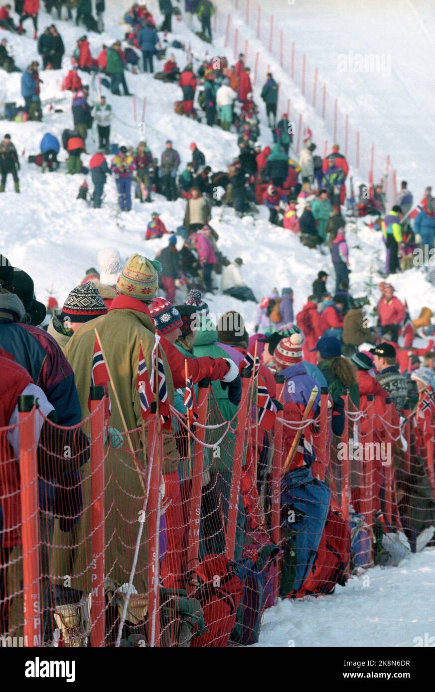 Kvitfjell 19940213. The Winter Olympics at Lillehammer Spectators in Kvitfjell under downhill, men. Standing along the fence. Audience. Photo: Jan Greve / NTB Stock Photo