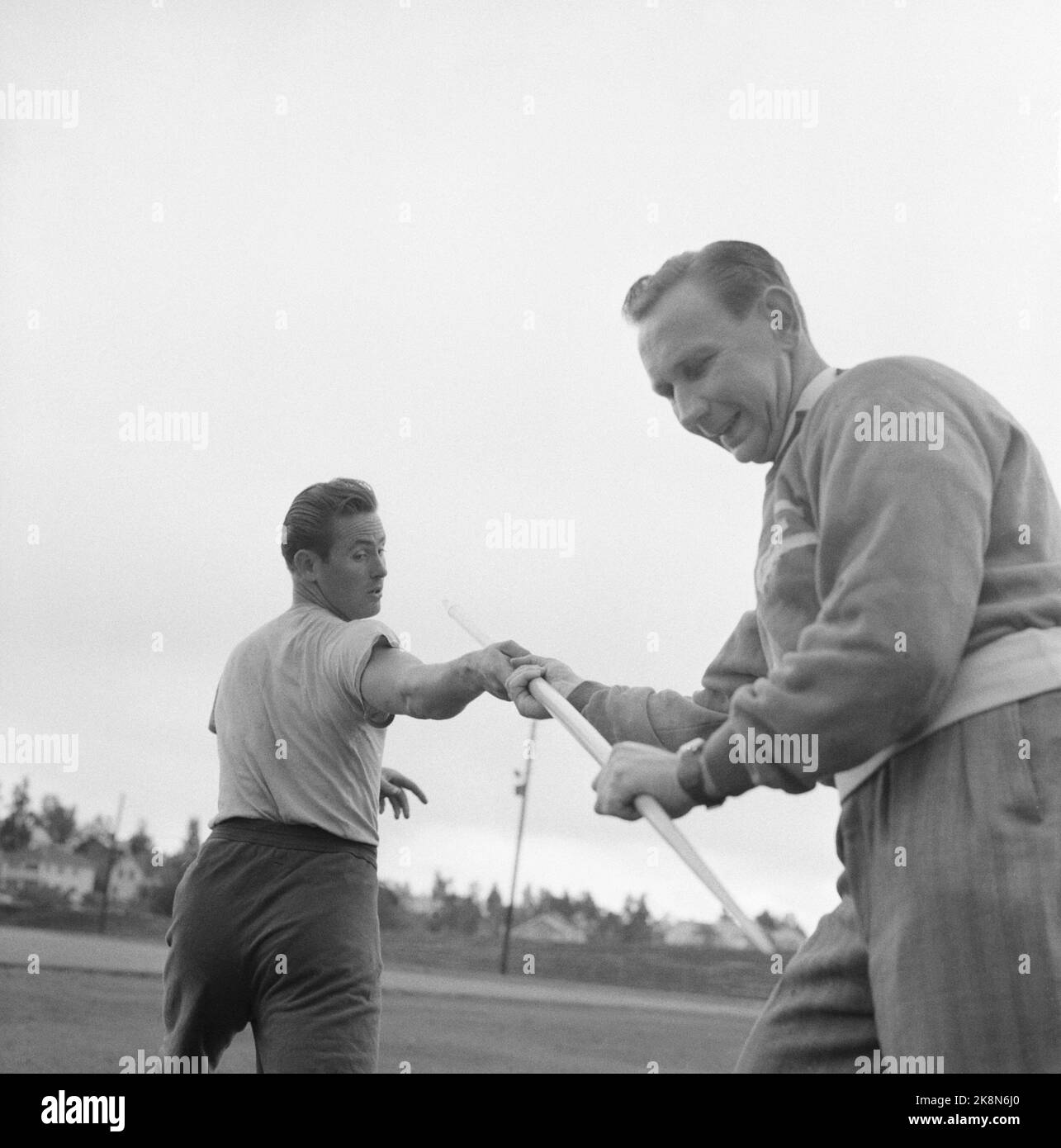 Hamar, 1956. Javelin Egil Danielsen charges before Olympic Games in