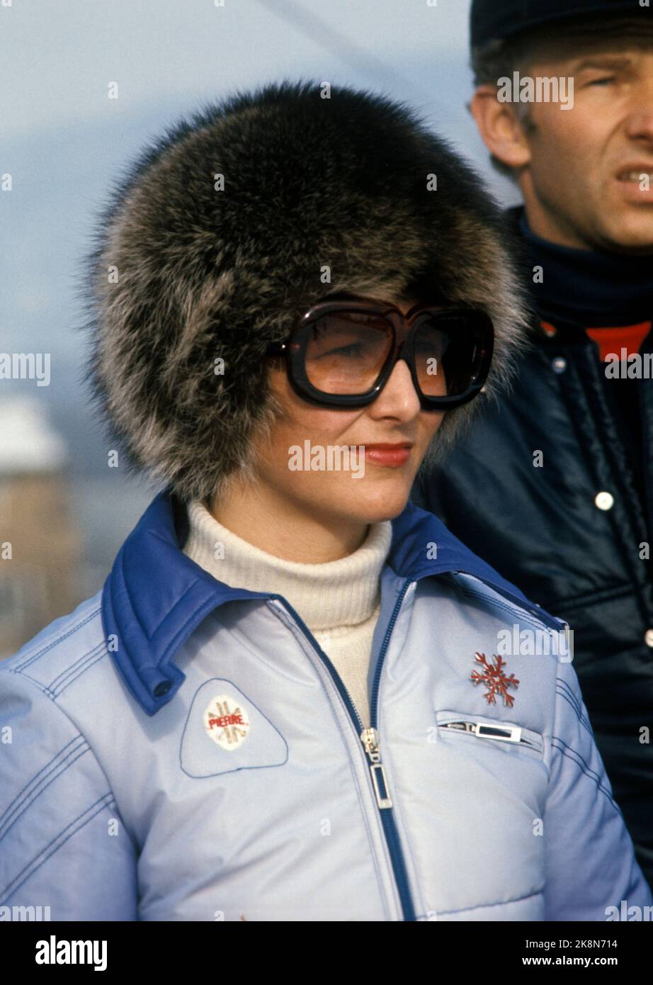 Bærum, Kirkerudbakken on March 1, 1975. Crown Princess Sonja looks at ...