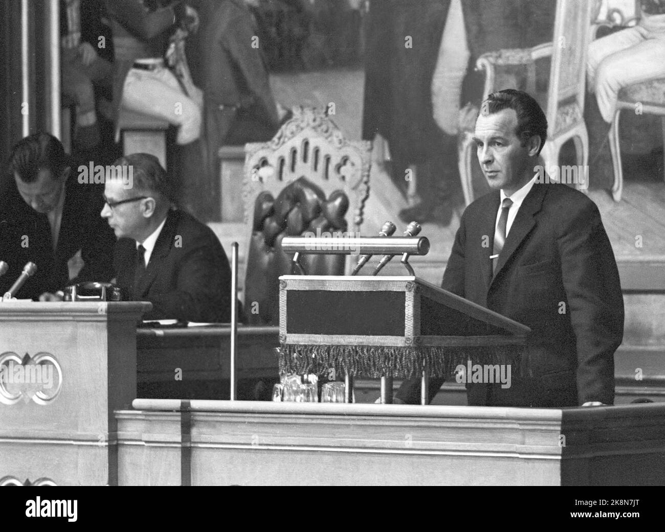 Oslo 19660618. Storting debate on freedom of speech in NRK. Here politician Johan Østby (s.p.) during the debate in the Storting. Photo: Ivar Aaserud Current / NTB Stock Photo