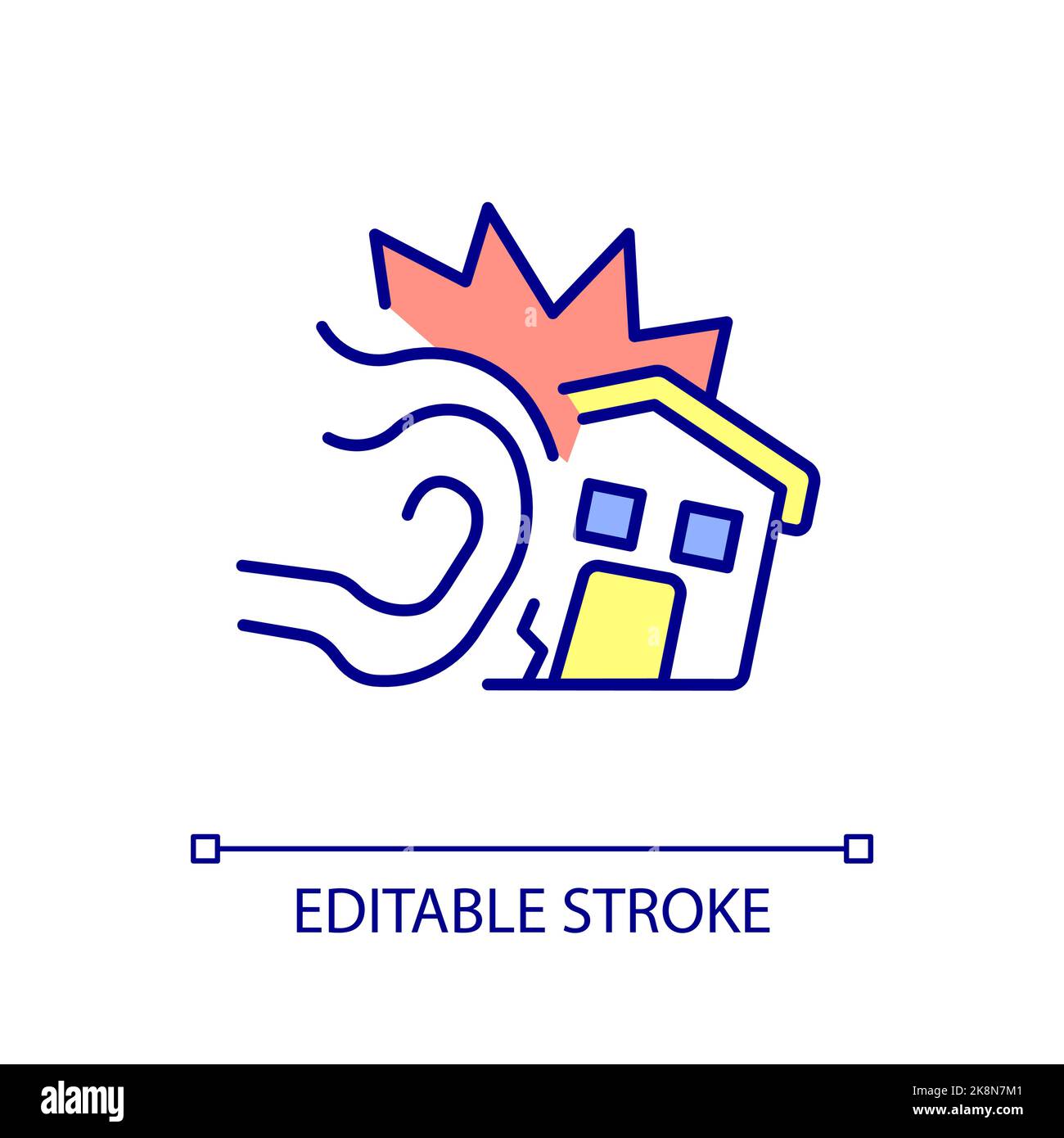 Blast wave effect on building RGB color icon Stock Vector
