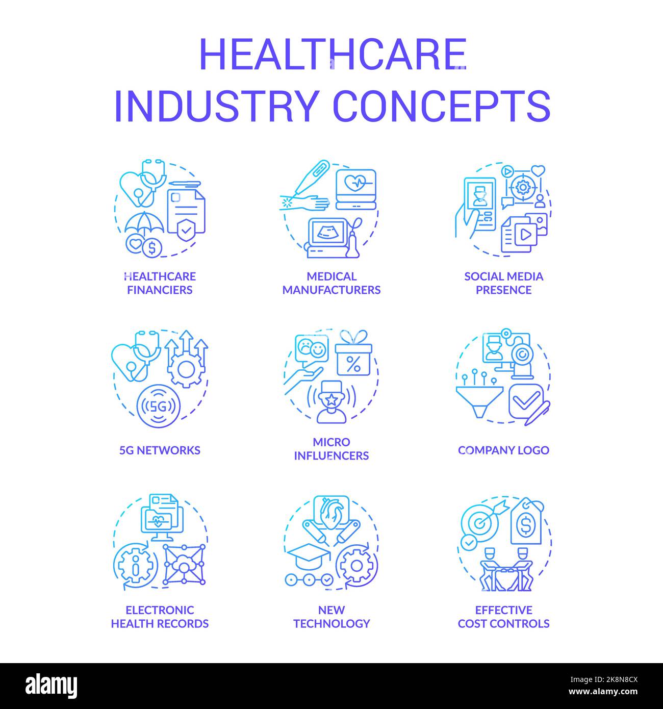 Healthcare industry blue gradient concept icons set Stock Vector Image ...