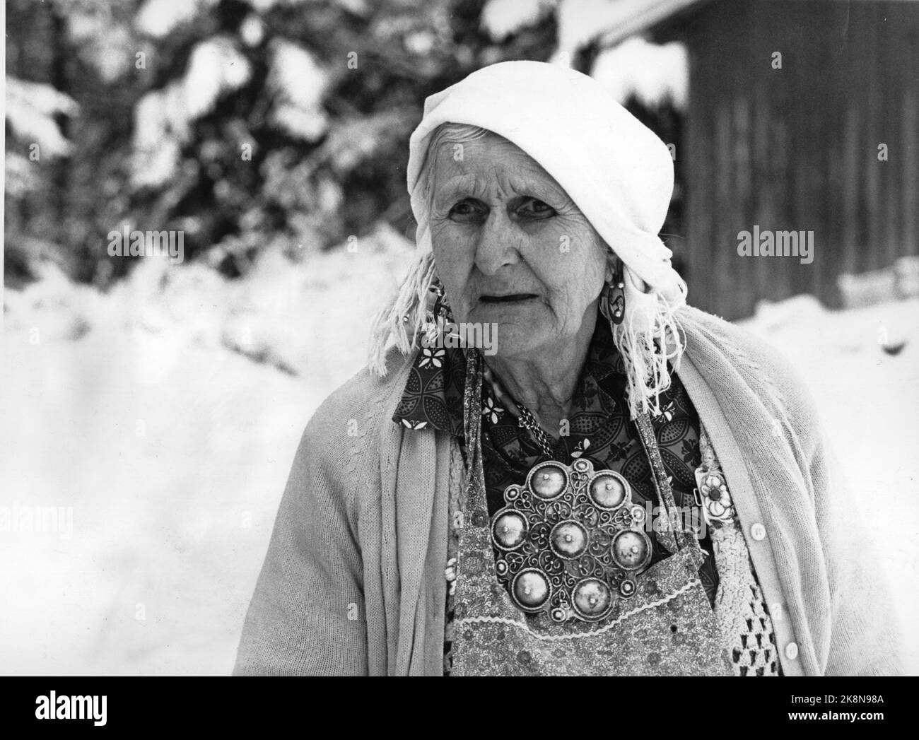 Våler, Solør March 1973: Tater-Milla (born about 1867) photographed at