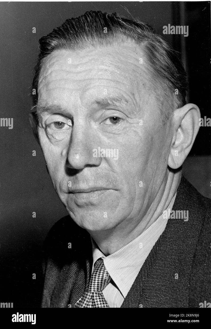 Oscar Torp (1893-1958) Norway's prime minister from 19/11-1951 to 22/1-1955. He was chairman of the Labor Party 1923-1945, Mayor of Oslo 1935-36. Storting representative 1950-53, 1954-58, Storting President 1955-1958. Has also been Minister of Defense, Minister of Social Affairs, Minister of Security, Finance Minister. Photo NTB / NTB Stock Photo