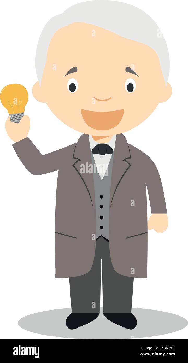 Thomas Alva Edison cartoon character. Vector Illustration. Kids History Collection. Stock Vector