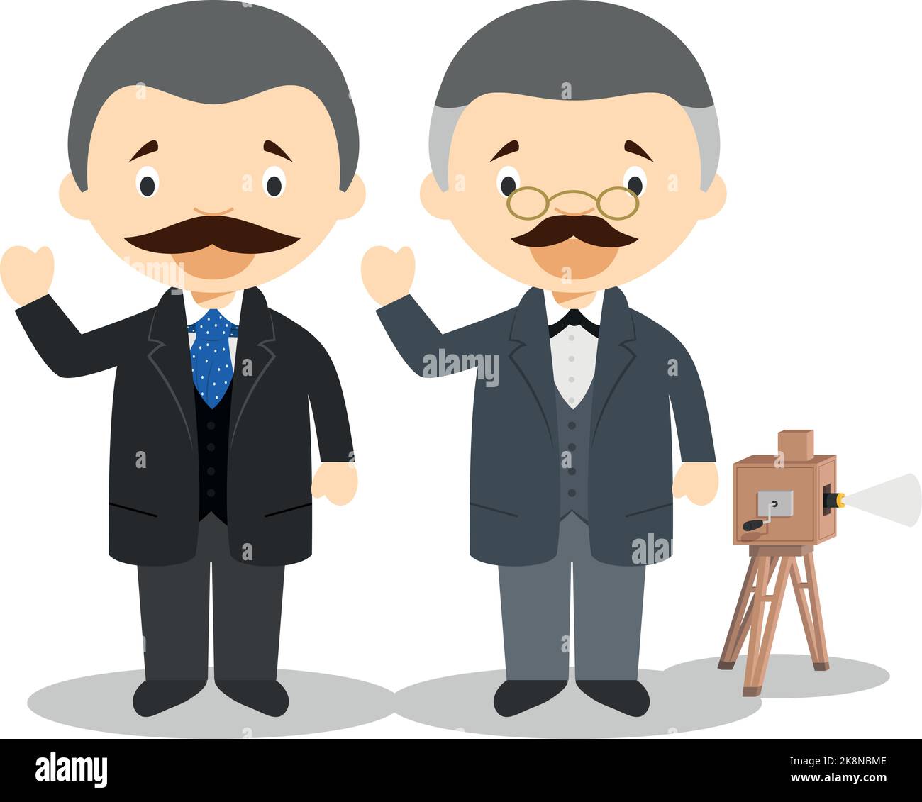 Auguste & Louise Lumière cartoon character. Vector Illustration. Kids History Collection. Stock Vector