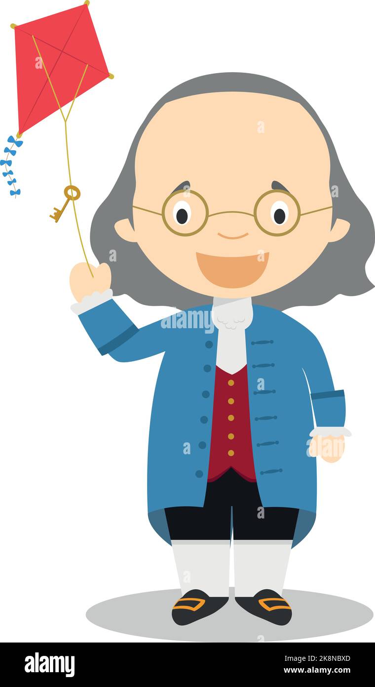 Benjamin Franklin cartoon character. Vector Illustration. Kids History Collection. Stock Vector