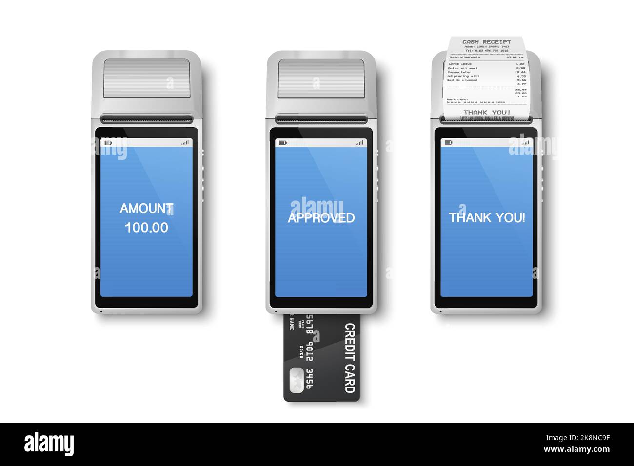 Vector 3d Realistic Silver WiFi Payment Machine, Credit Card, Receipt