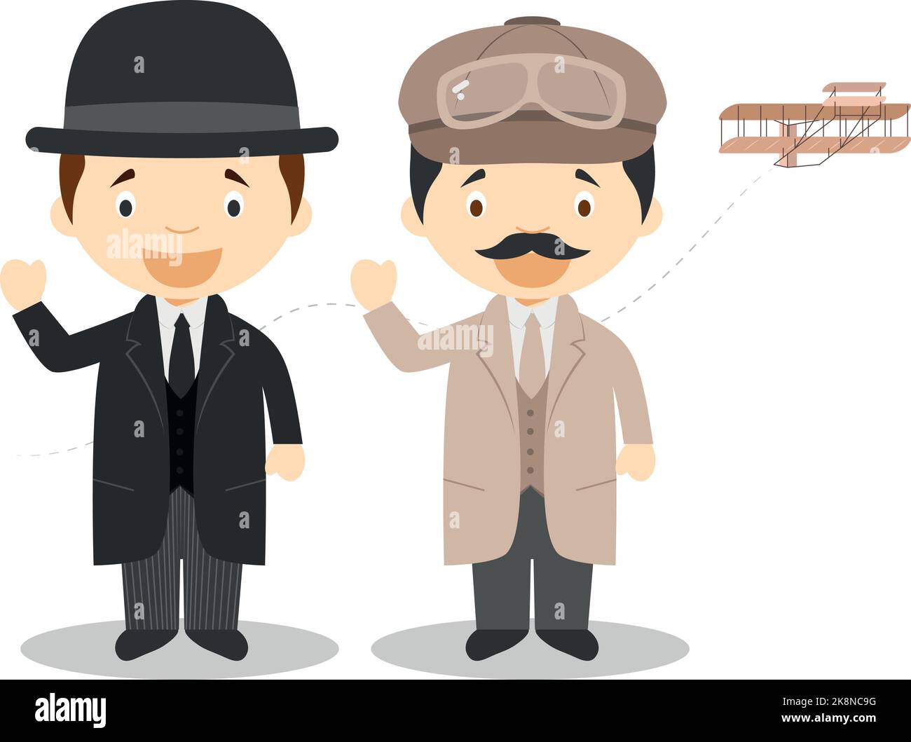 Wilbur & Orville Wright cartoon character. Vector Illustration. Kids History Collection. Stock Vector