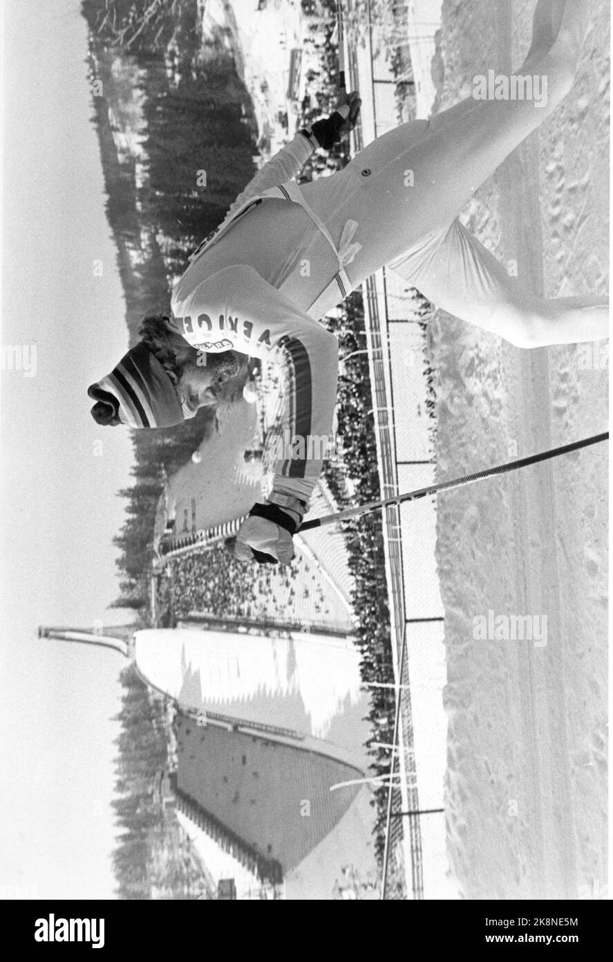 Oslo 1982-02: Ski World Cup 1982 Oslo. Thomas Wassberg (Sve), here from the Ski World Cup 1982. Holmenkollen jump hill in the background. Ntb archive / ntb Stock Photo