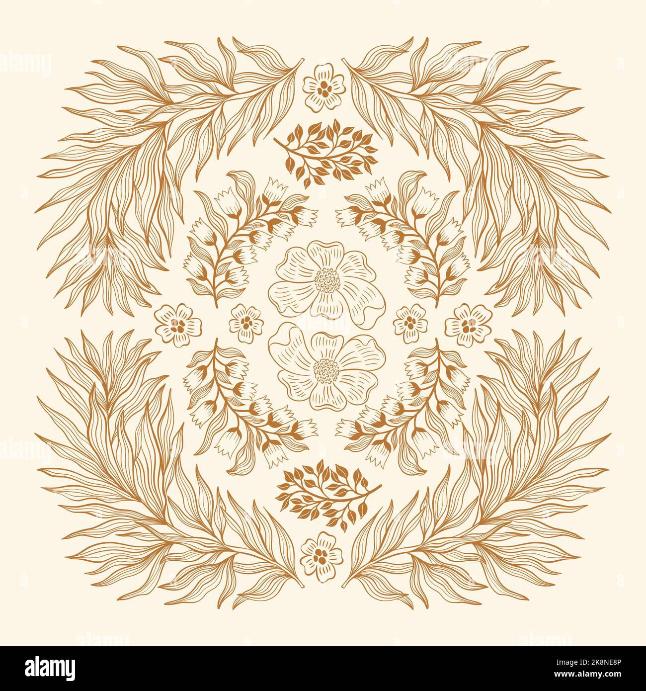 Collection vintage floral motif. William Moriss style art and craft movement. Design outline flower symbol. Vector illustration. Stock Vector
