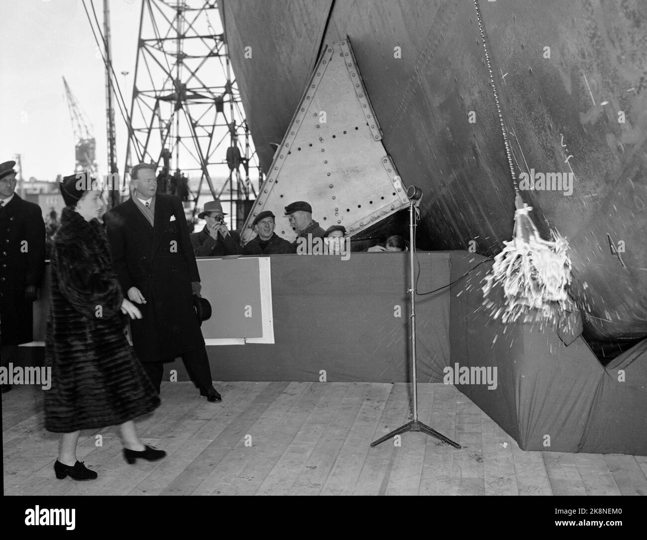 Oslo 19510303 Baptism and launch of the ship Sandanger at Akers Mek