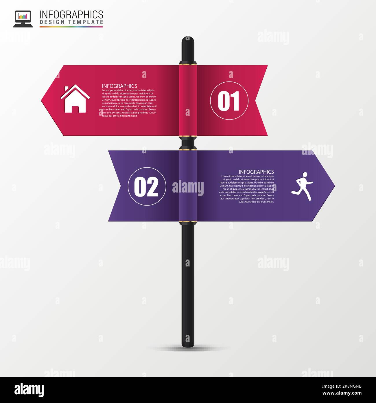 Infographic template of multidirectional pointers on a signpost. Vector illustration Stock Vector
