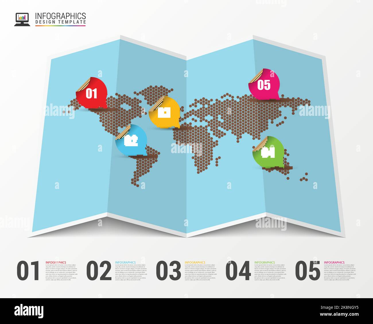 World map with infographic elements. Modern design. Vector illustration Stock Vector