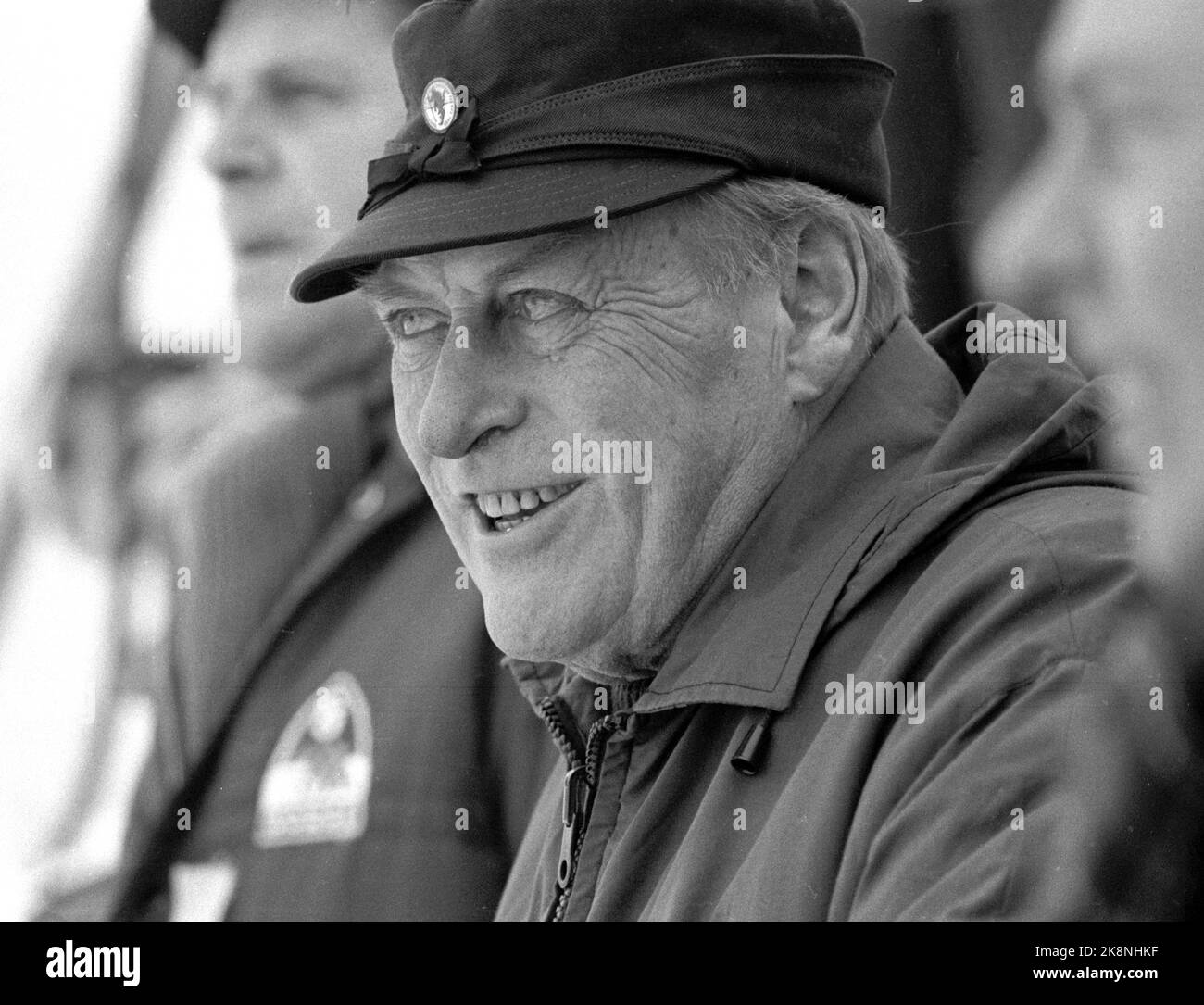 Fåberg 19710220. Here we see a smiling King Olav during the NM ski in Fåberg. Photo: Erik Thorberg NTB Archive / NTB Stock Photo