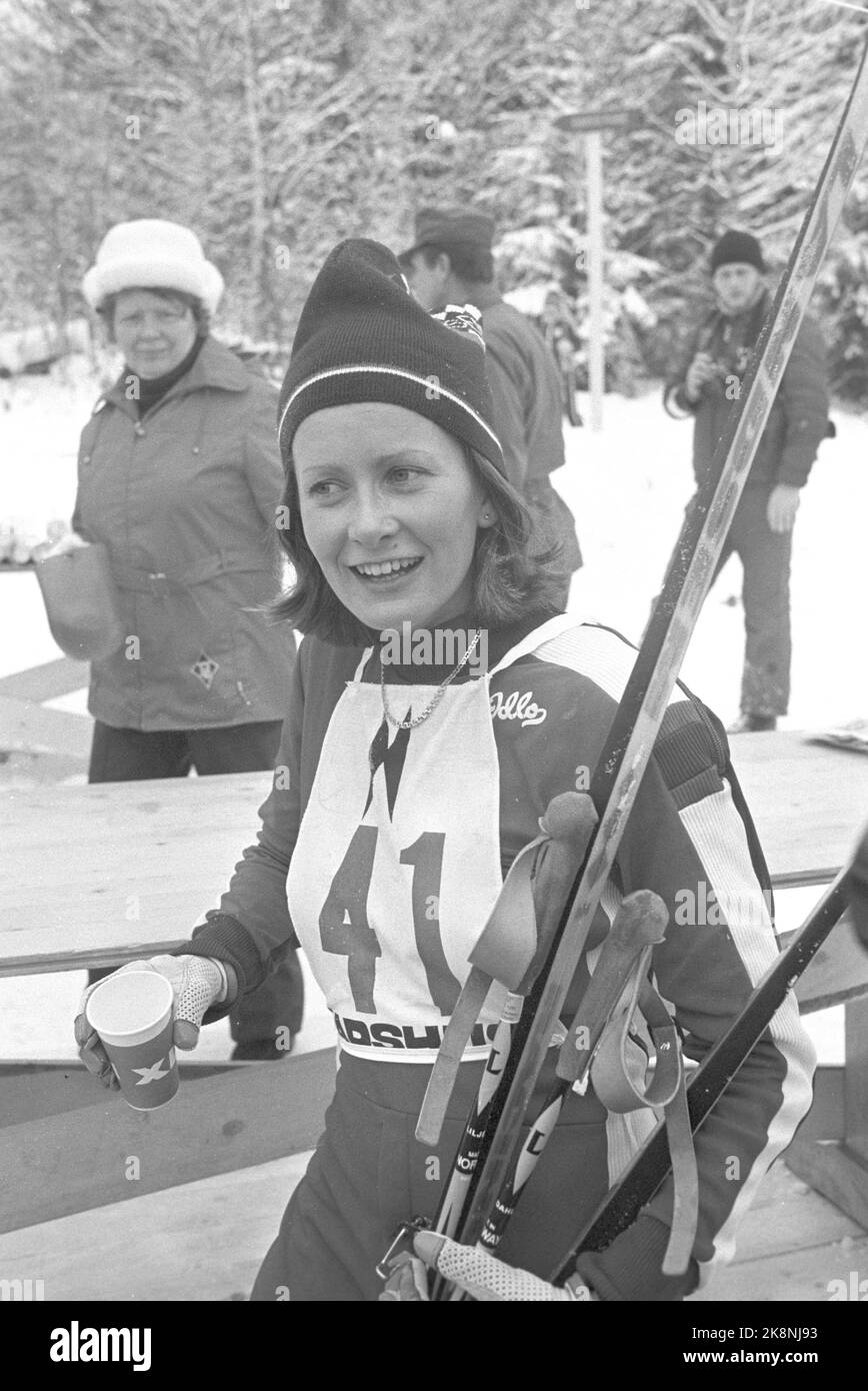 Vang 19770206: A happy Marit Myrmæl winner of 20 km for women during the NM at Vang. Photo: Oddvar Walle Jensen NTB / NTB Stock Photo