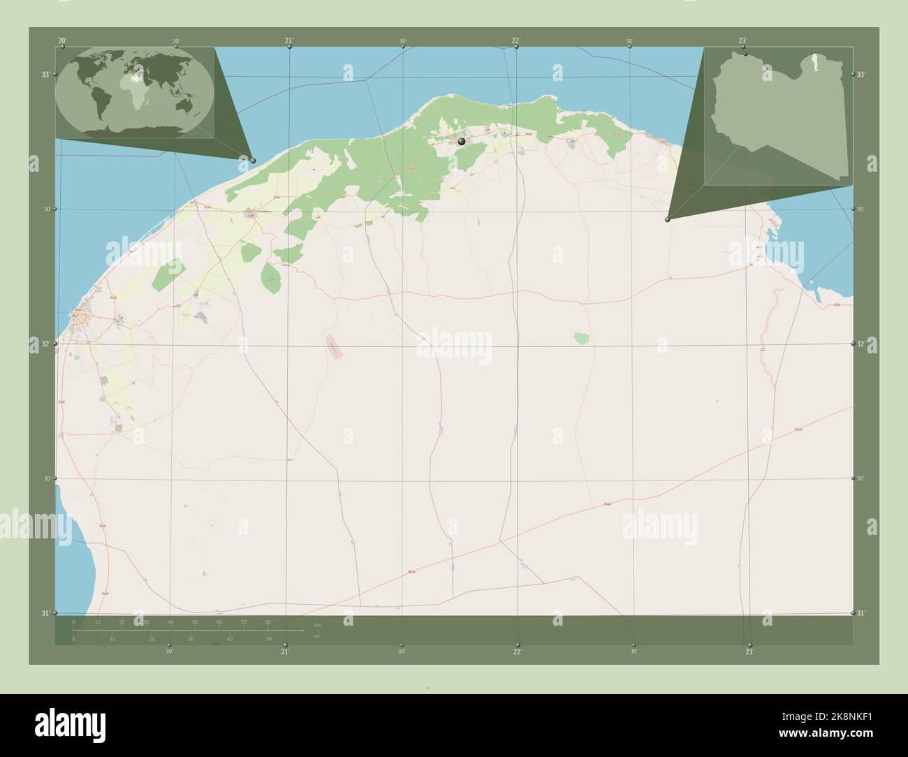 Jabal Map Al Jabal al Akhdar, district of Libya. Open Street Map. Locations of ...