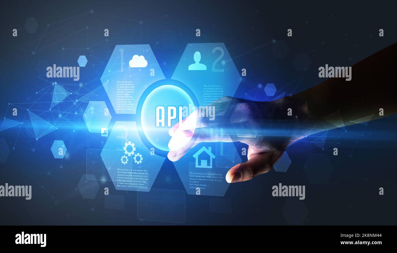Hand touching digital button concept Stock Photo
