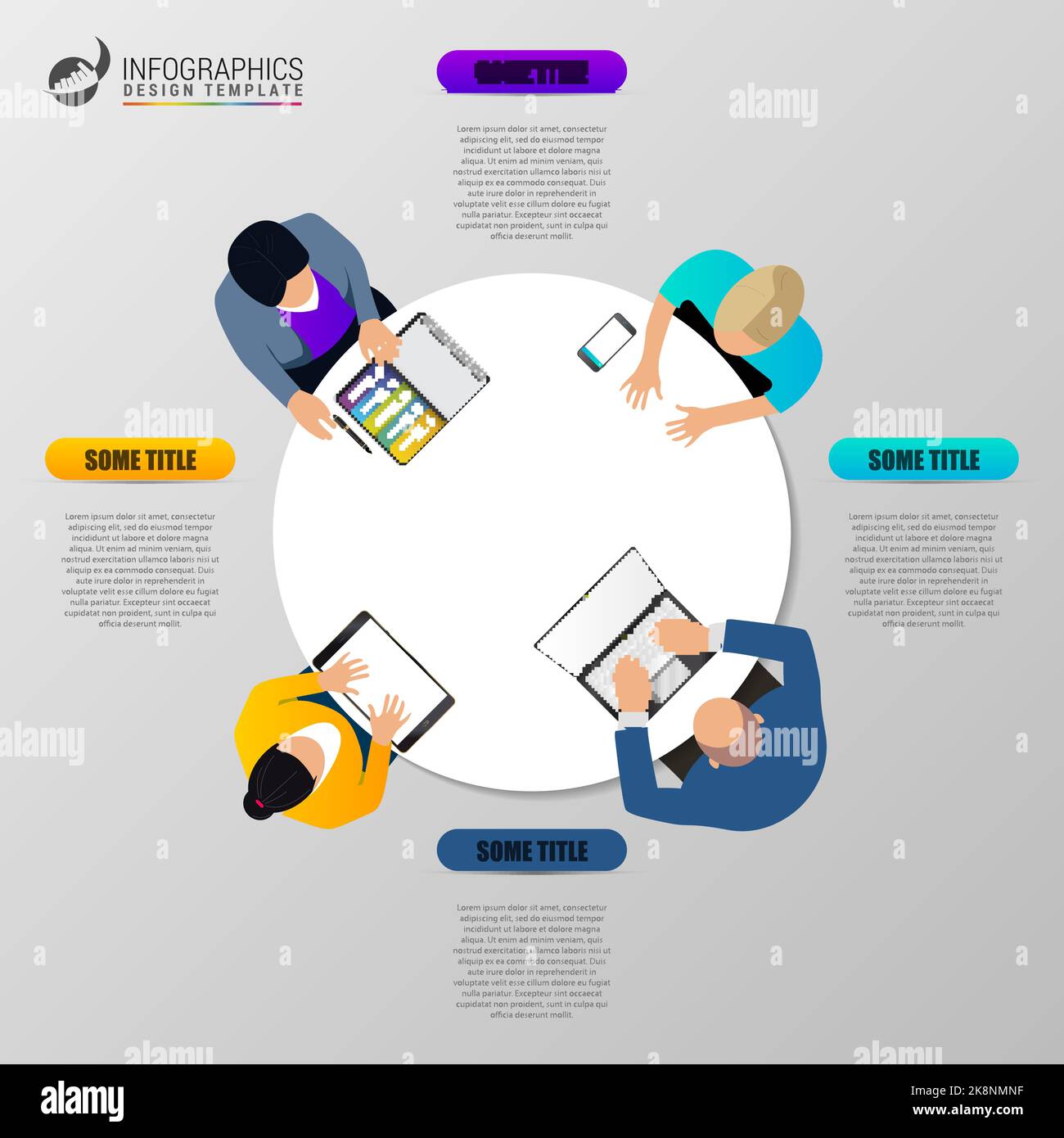 Office table top view business meeting. Infographic concept. Vector