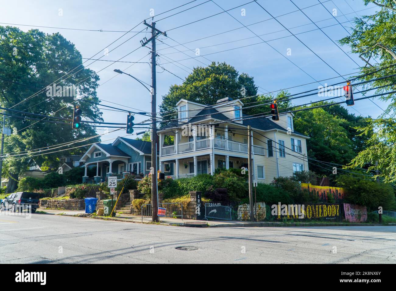 A beautiful street with historic houses under the clear sky in Old