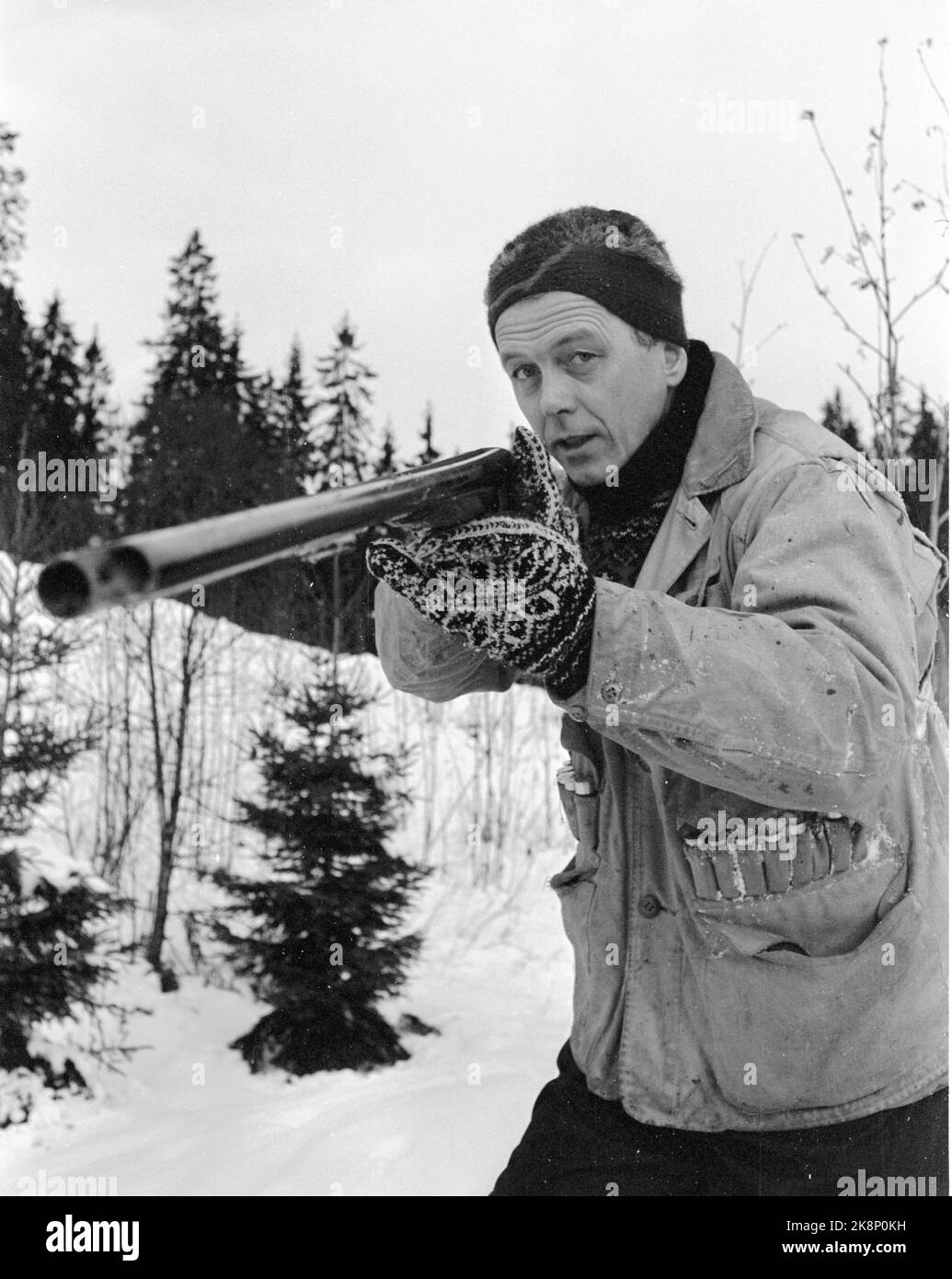 November 1968. Actor Toralv Maurstad is an avid outdoor man and hunter. Here we see him out hunting with rifles. Photo Ivar Aaserud / Current / NTB Stock Photo