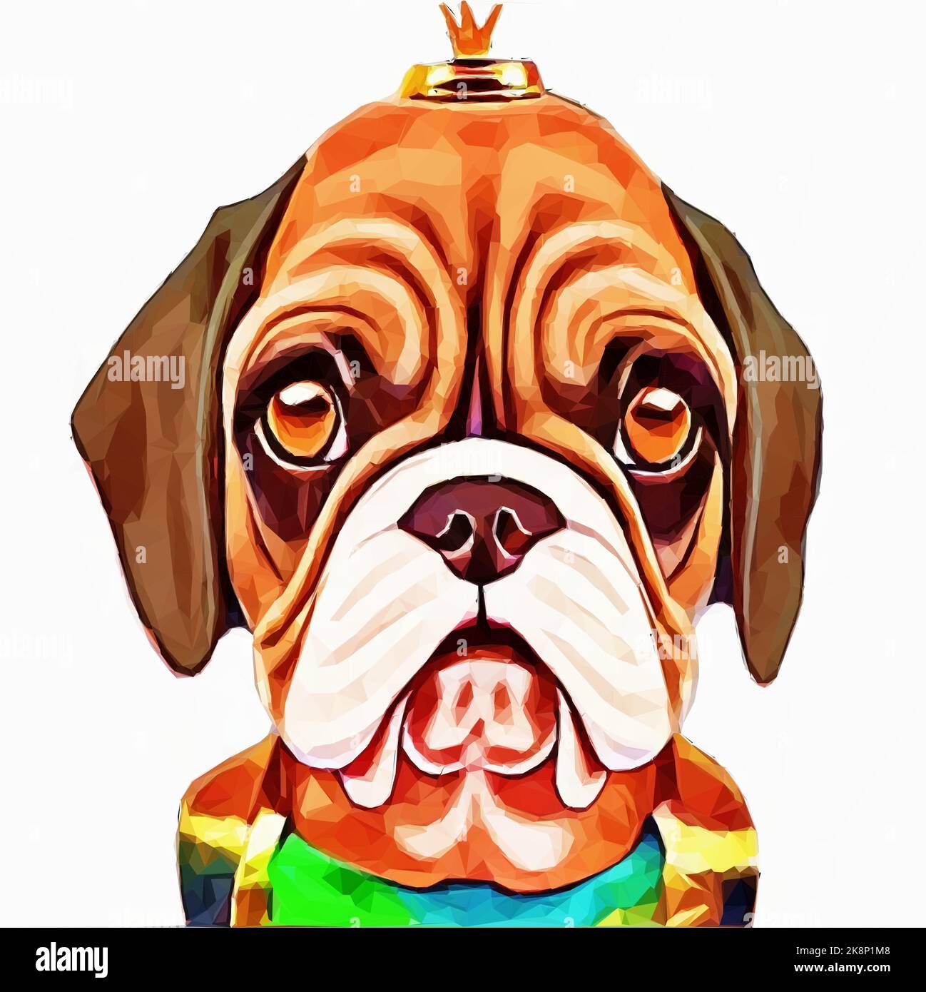 Character pet. Portrait of a boxer dog. The dog is wearing a crown. Vector illustration in low poly style Stock Vector