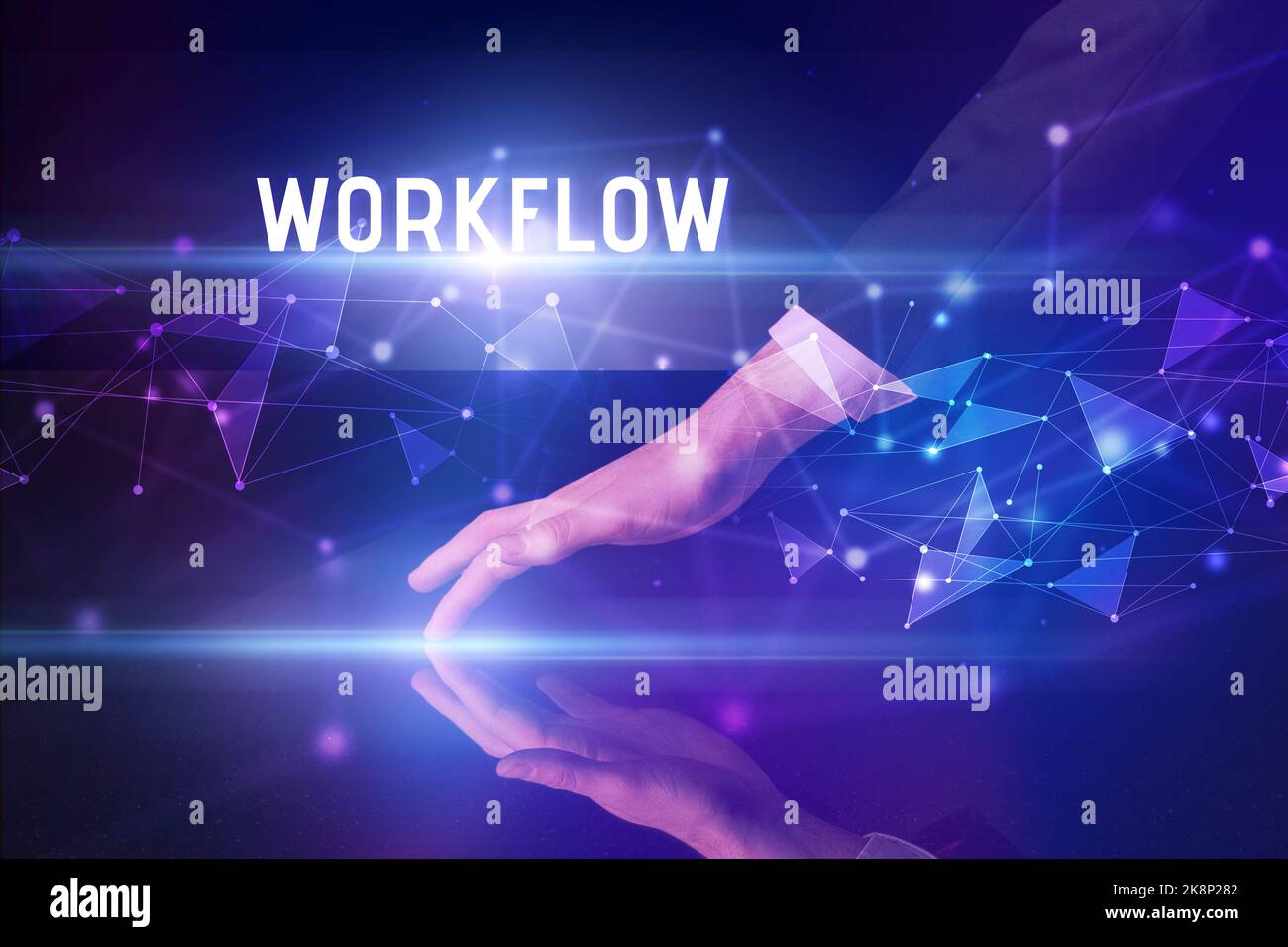 Businessman touching huge screen concept Stock Photo