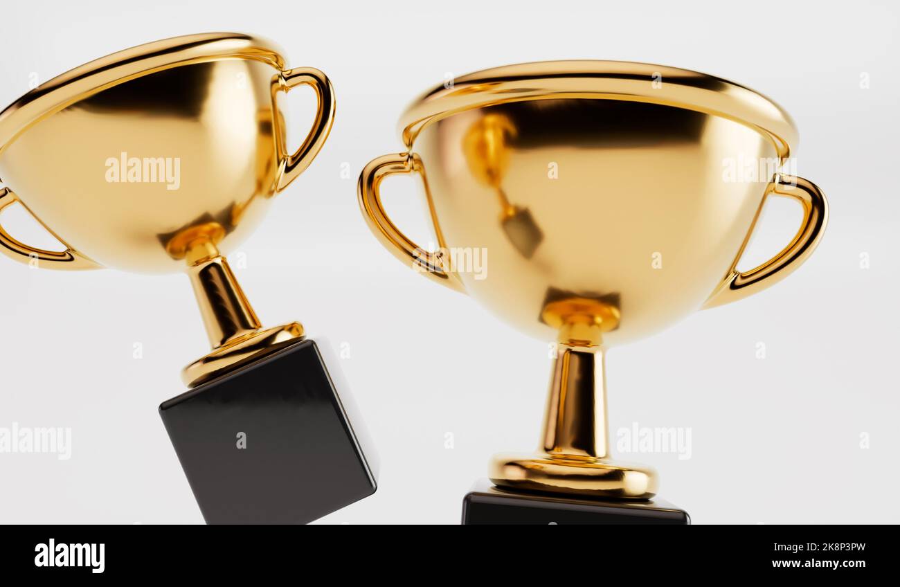 Gold winners trophy isolated on a plain background. competition award. 3D Rendering Stock Photo