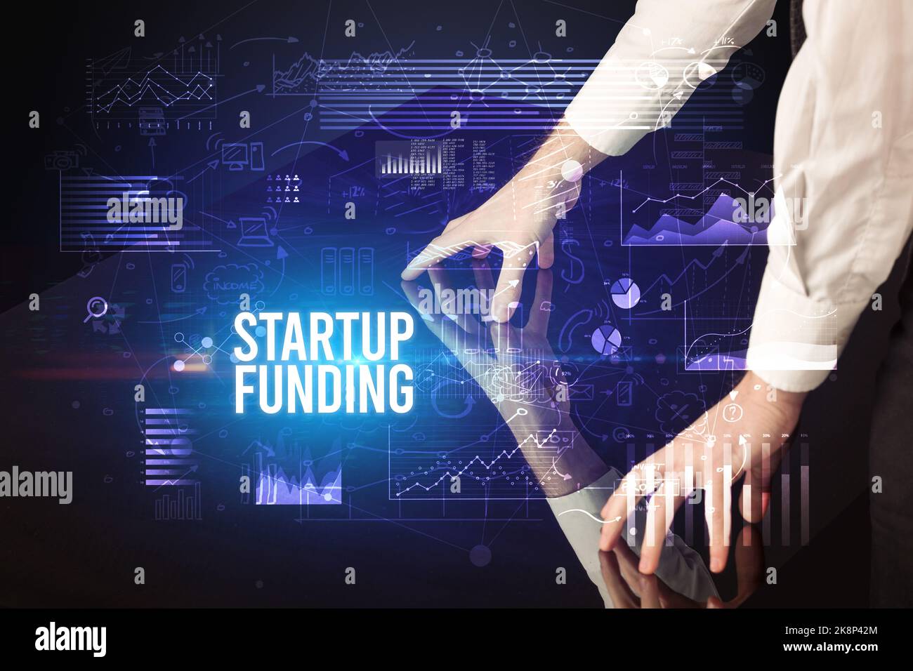 Businessman touching huge screen concept Stock Photo