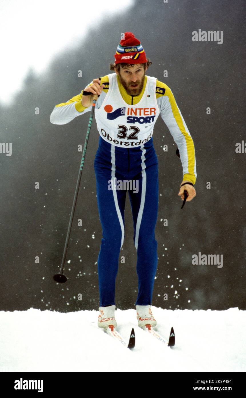 Oborsdorf, Germany 19870215. Swedish skier Thomas Wassberg in action under the 15 km World Cup in Obersdorf. Photo: Cornelius Poppe / Scanfoto / NTB Stock Photo