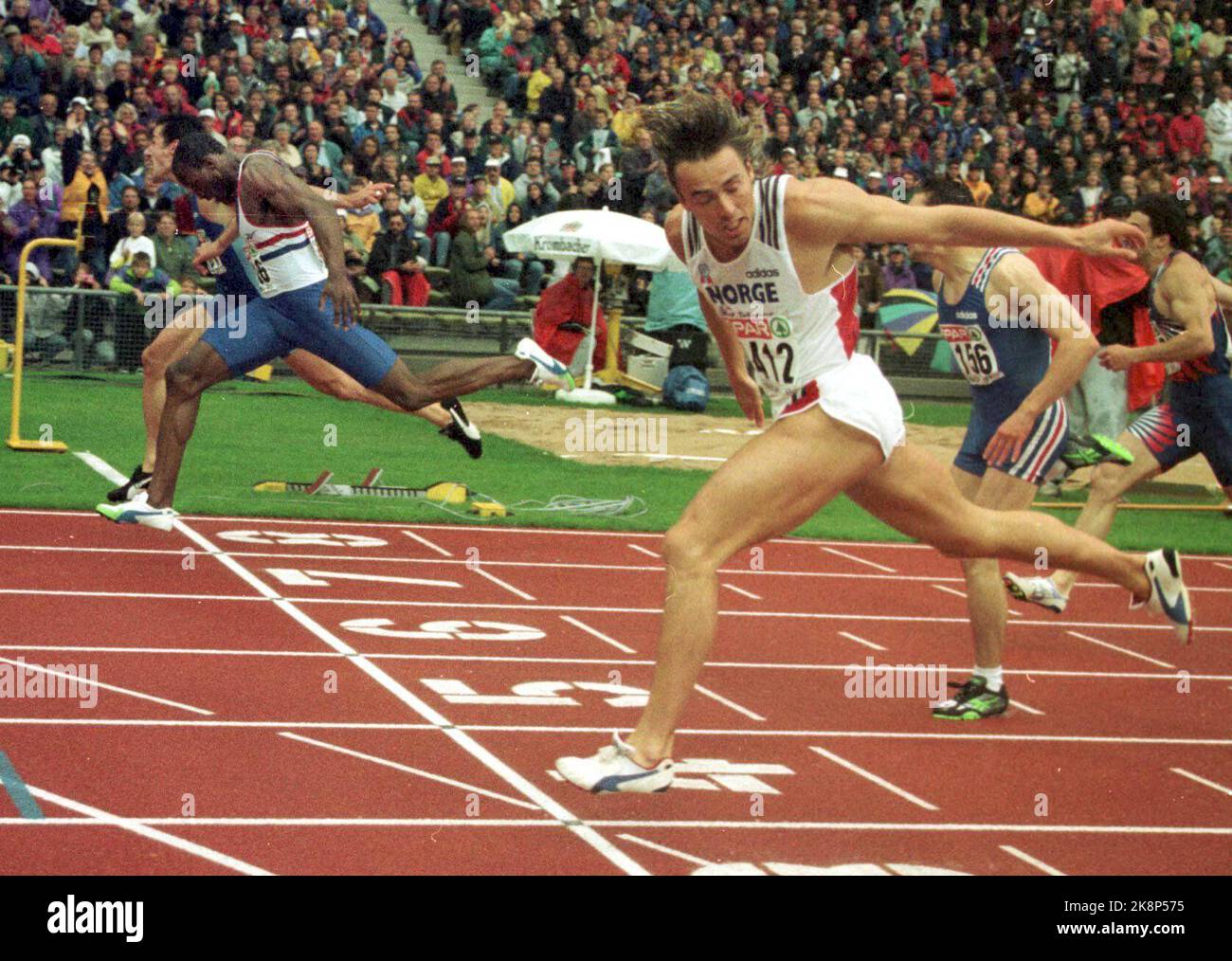 Munich. (NTB) 22.6.97. Athletics European Cup final. Geir Moen cheated on the victory of Grekern Georgios Panayiotopoulos and Linford Christie. Photo: Calle Törnström NTB / NTB Stock Photo