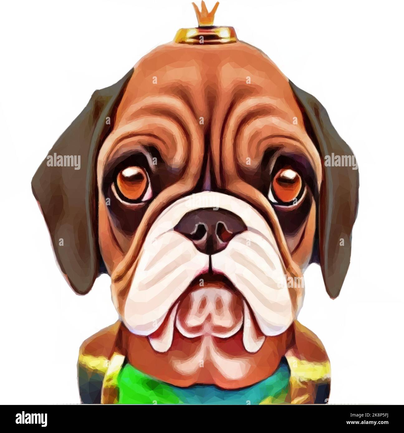 Character pet. Portrait of a boxer dog. The dog is wearing a crown. Vector Illustration in Low Poly Style. Stock Vector