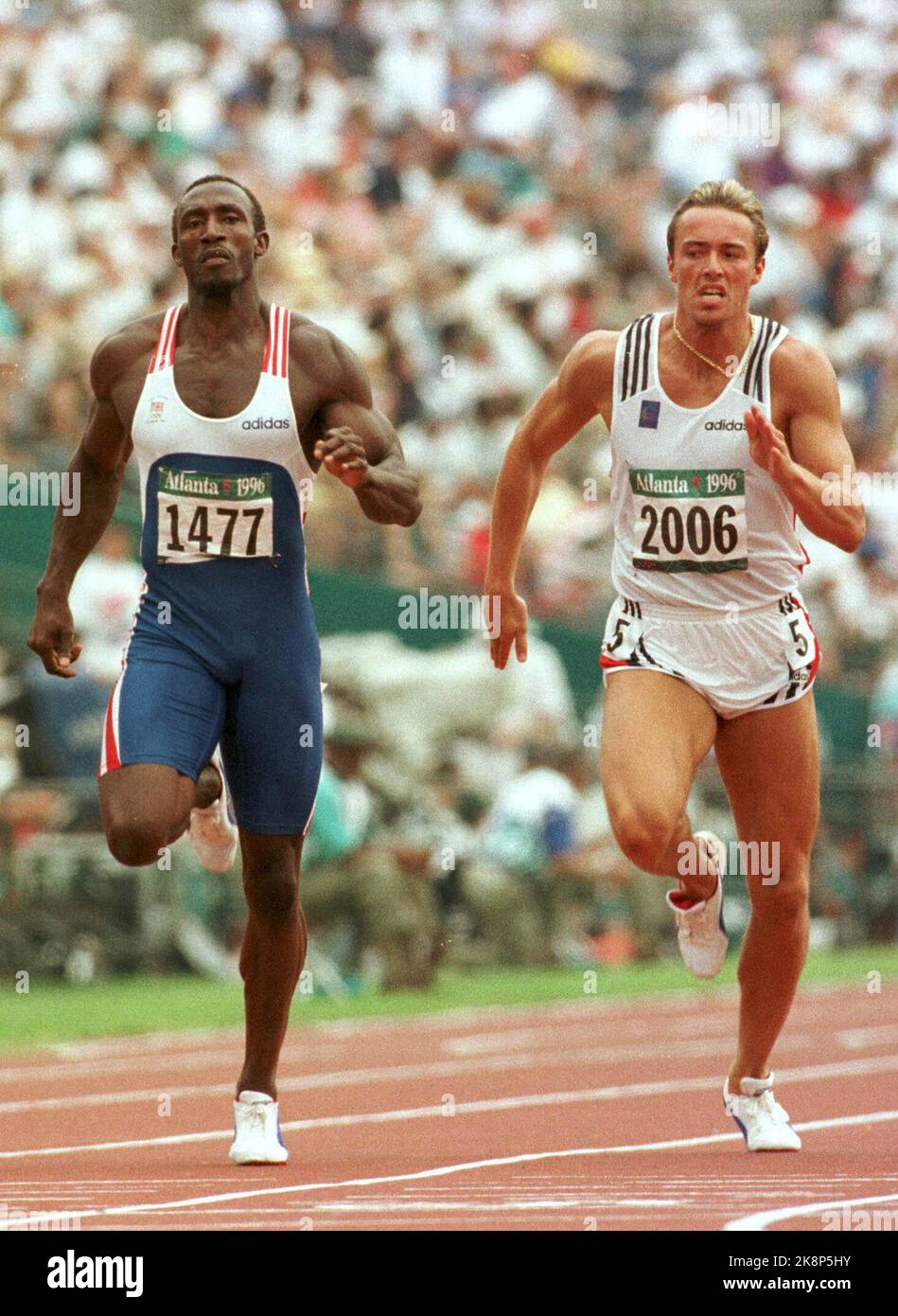 Atlanta 19960731: Geir Moen qualified with an emergency scream for mid -heat of 200m on Wednesday. Linford Christie won the heat at 20.65. NTB-photo Bjørn Sigurdsøn / NTB Stock Photo