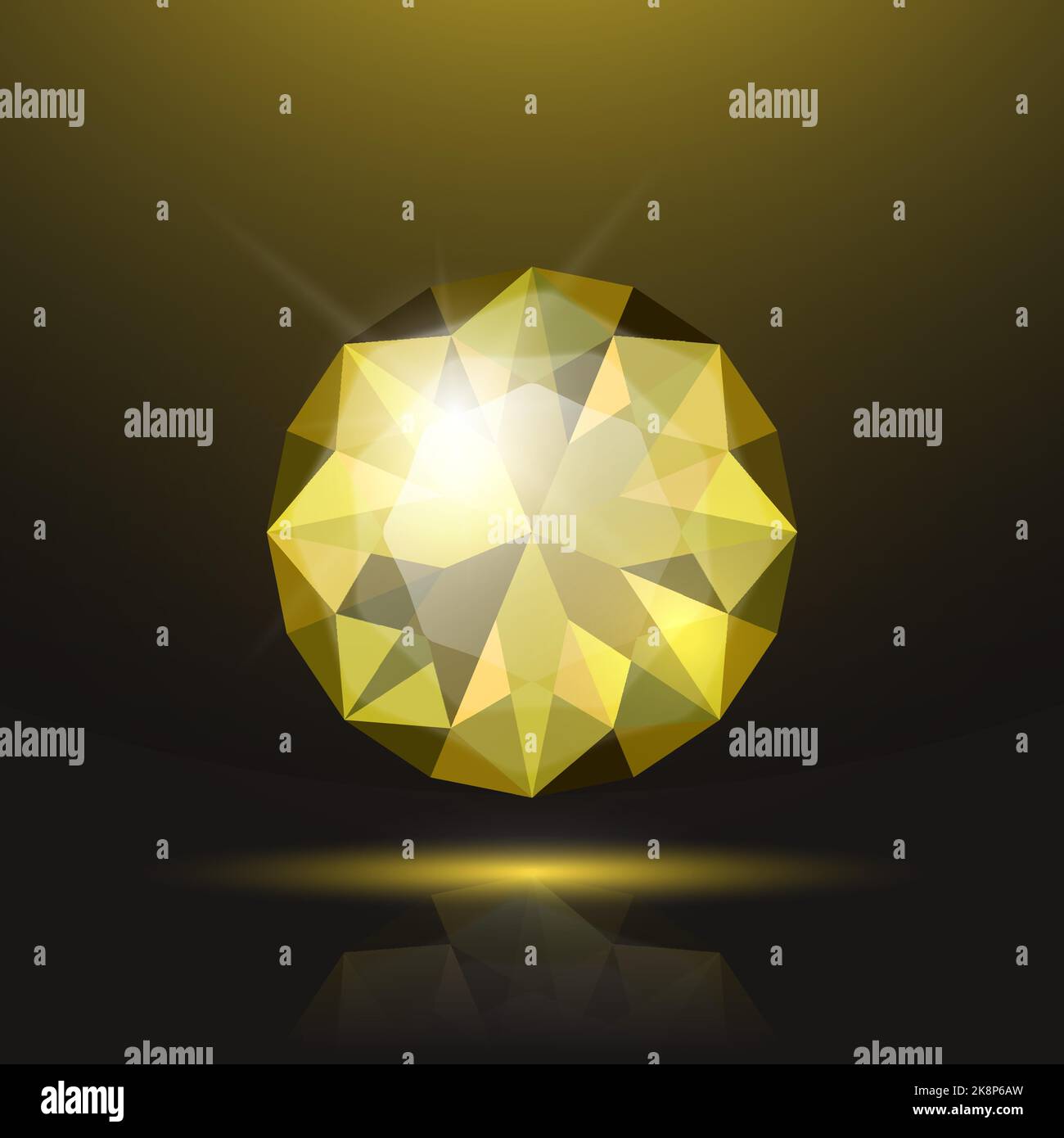 Vector 3d Realistic Yellow Transparent Round Glowing Gemstone, Diamond ...