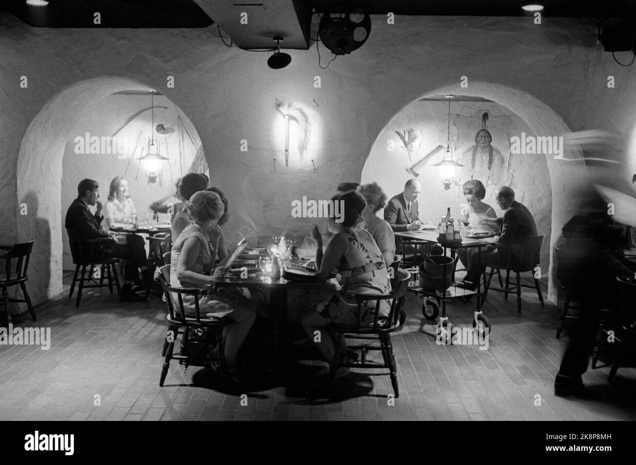 Oslo 19690812 from Restaurant Bonanza, nightclub in the basement at the Grand Hotel in Oslo. Rustic interior with wall vaults and simple decor. Photo: NTB / NTB Stock Photo