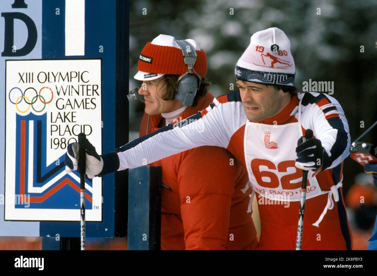 Lake Placid, N.Y., USA, 198002: Olympic Lake Placid 1980. Cross -country skiing, 15km men. The picture: A concentrated Ove Aunli (NOR) on the starting line of 15km, February 17, 1980. Aunli went into 3rd place and bronze. The gold went to Thomas Wassberg (Sve), while Juha Mieto (fine) took silver in the distance. Photo: NTB / EPU / NTB Stock Photo