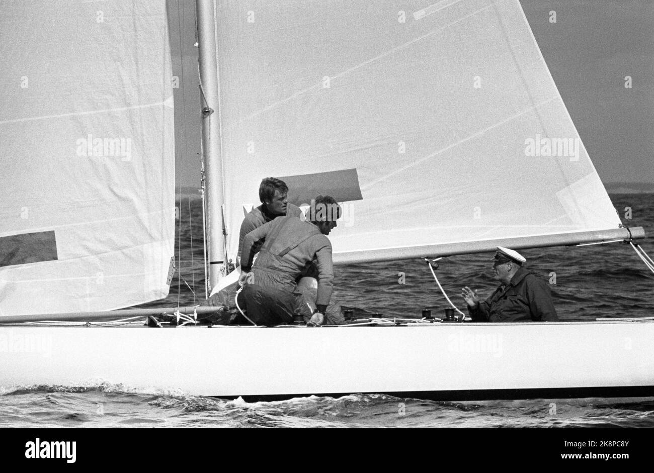 Hankø July 8, 1979. King Olav participates in the World Cup for the 5.5 m class. Photo: Svein Hammerstad / NTB / NTB Stock Photo