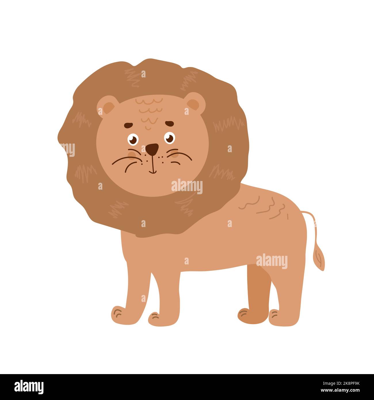 Wildlife animals. Cute lion with simple greens vector illustration ...