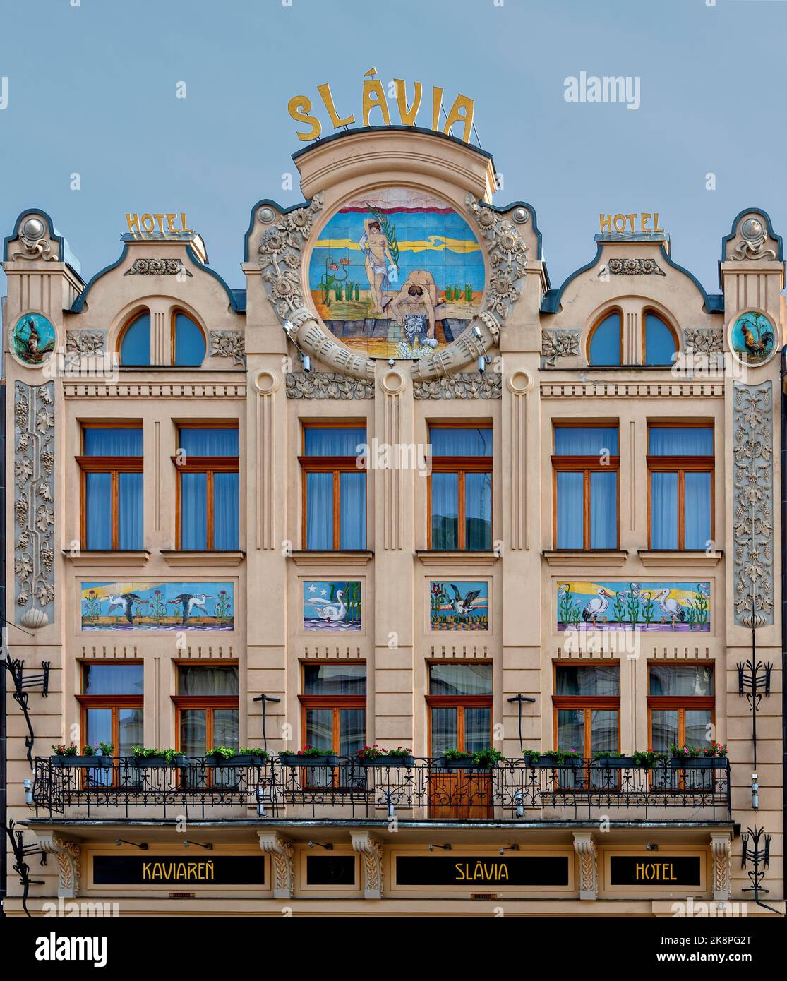 art nouveau façade of the hotel Slavia in the center of the city Kosice, Slovakia Stock Photo